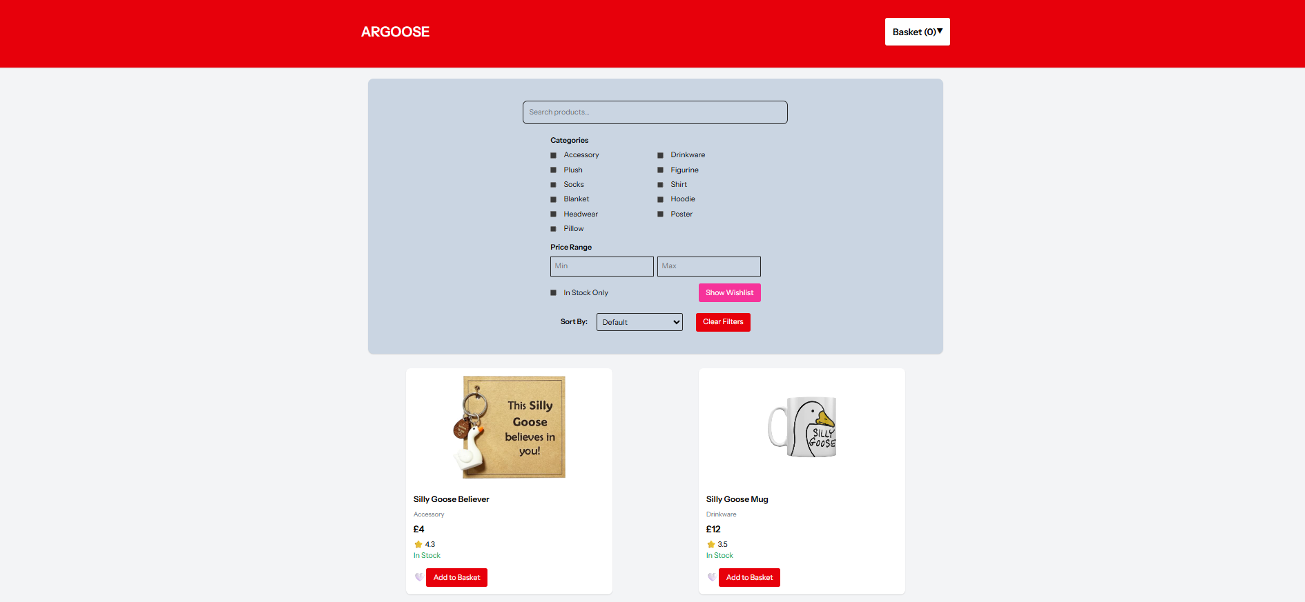 An image of the front page of the argoose site, made with react and tailwind