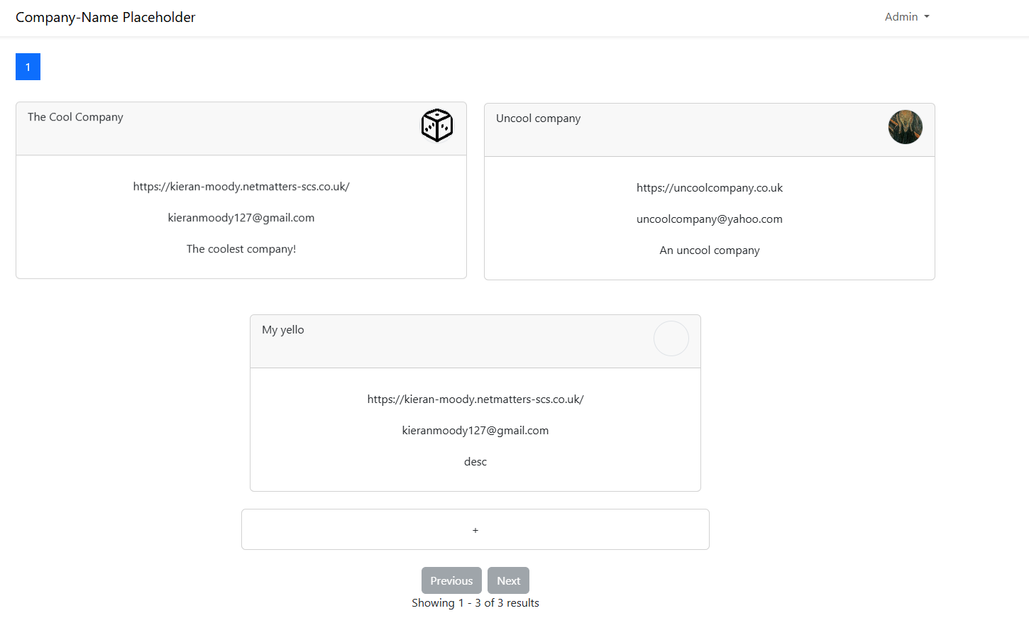 An image of the front page of an admin panel, made with laravel